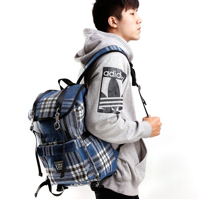 【Brand Zhou Qing - flower sale sale $ 1000】 military bag (L) ║ Zhangqing checkered ║ - Backpacks - Waterproof Material Blue