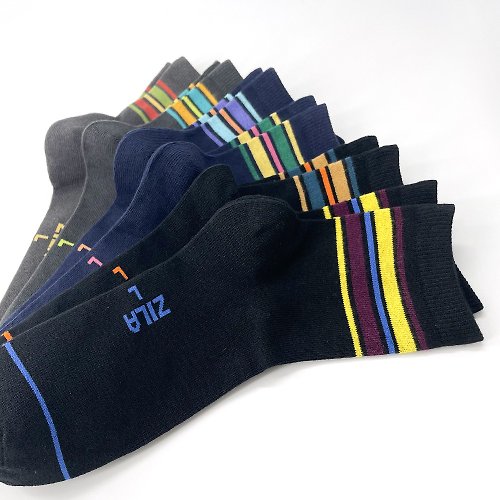 ZILA SOCKS | 台灣織襪設計品牌 抗菌除臭.彩色條紋1/2短筒男襪
