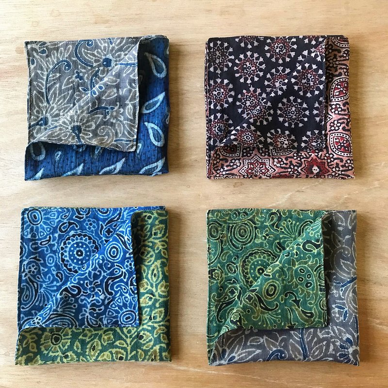 Woodblock printing and dyeing natural plants dyeing hand-limited handkerchief handkerchief - ผ้าพันคอ - ผ้าฝ้าย/ผ้าลินิน หลากหลายสี