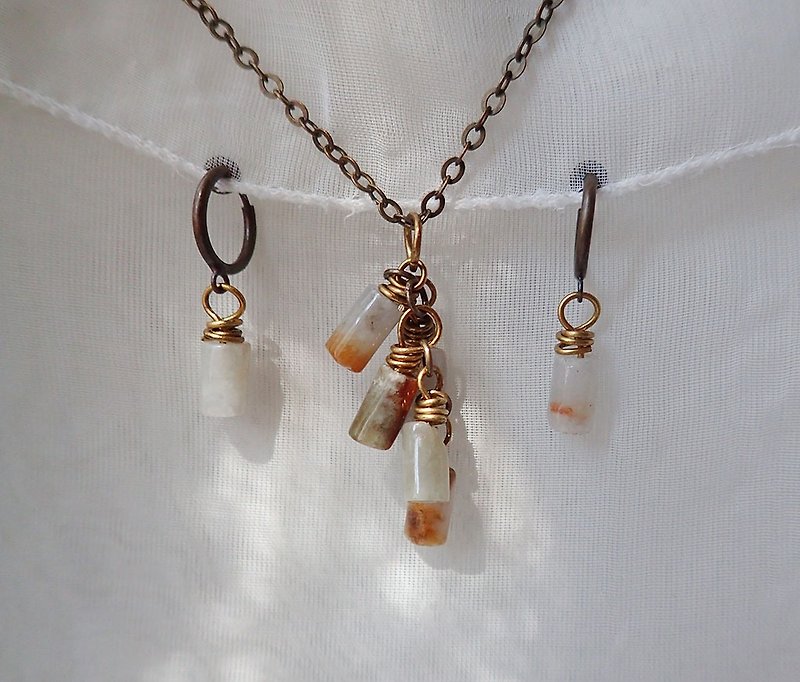 jade bead-earrings & necklace - Necklaces - Jade 