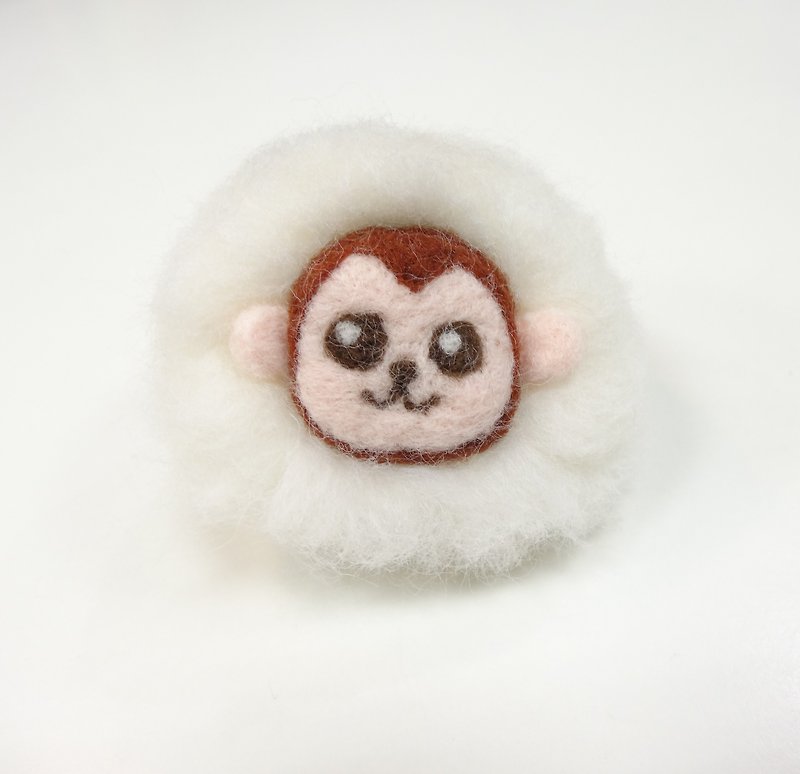 Mushrooms x  monkey - Wool felt  (key ring or Decoration) - Keychains - Wool White