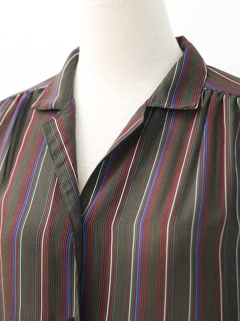 Vintage Japanese Brown Stripe Thin Loose Vintage Shirt Japanese Vintage Blouse - Women's Shirts - Polyester Brown