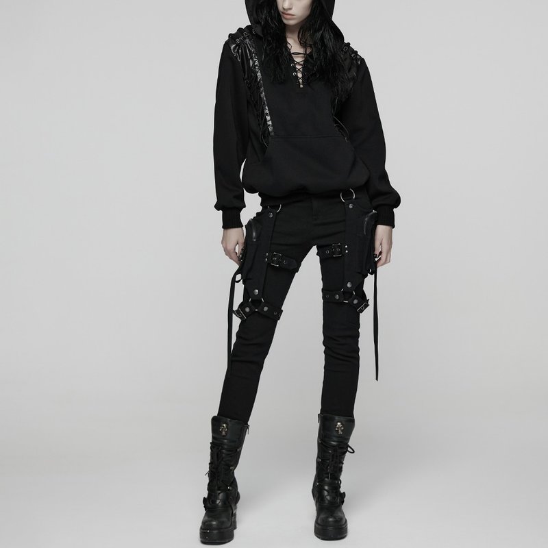 PUNK RAVE セラピストエナジーポケットレギンス / 取り外し可能サイドポケット - パンツ レディース - その他の素材 ブラック