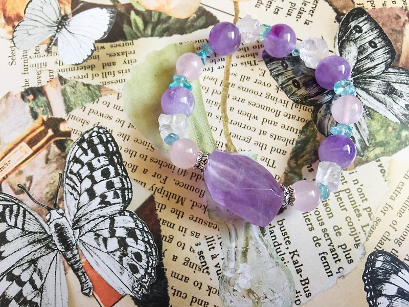 [Amethyst violet rose quartz crystal white butterfly] Stone Bracelet - Bracelets - Crystal 