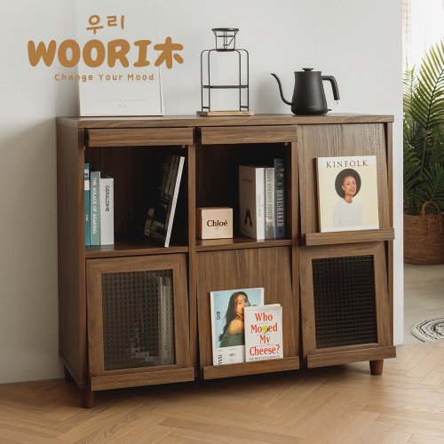 WOORI 木製 6ドア 本・新聞収納キャビネット - ショップ