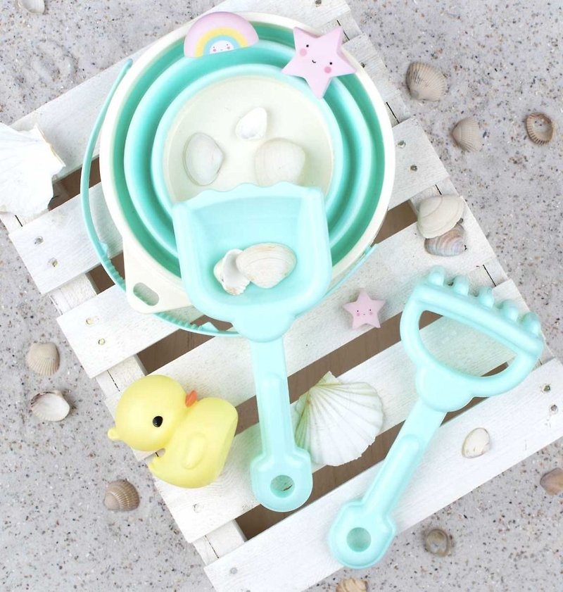 荷蘭 a Little Lovely Company–粉綠折疊水桶玩沙工具組 - 嬰幼兒玩具/毛公仔 - 塑膠 綠色