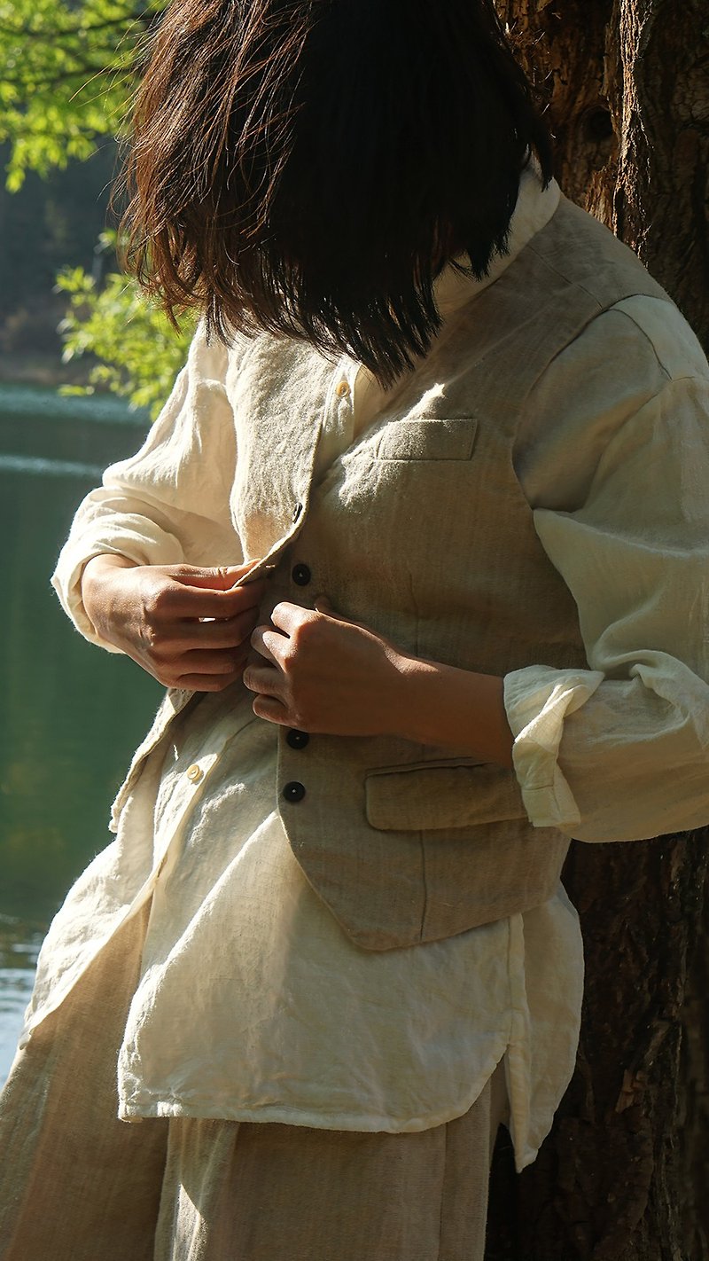 Raw Linen Vintage Vest - Women's Vests - Cotton & Hemp Khaki