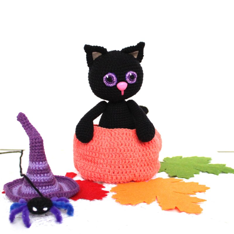 Kitten in pumpkin crochet pattern pdf in English Amigurumi cat  Halloween decor - 手工藝教學/工具書 - 其他材質 