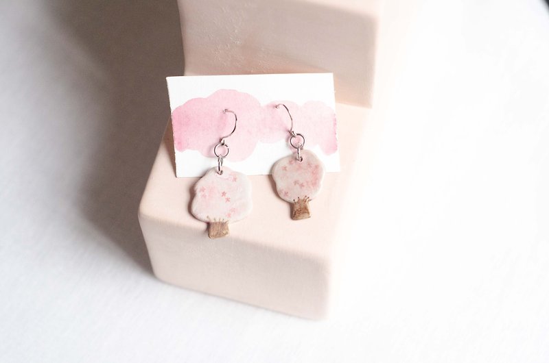 Recruiting peach blossom earrings ear hooks - Earrings & Clip-ons - Pottery Pink