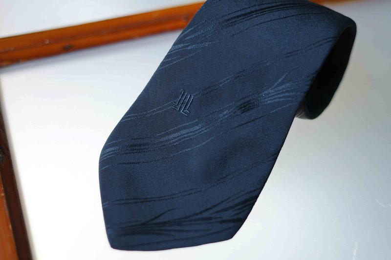 紳士古董絲質領帶-Lanvin-100%silk-黑色水波紋 - 領帶/領帶夾 - 絲．絹 黑色