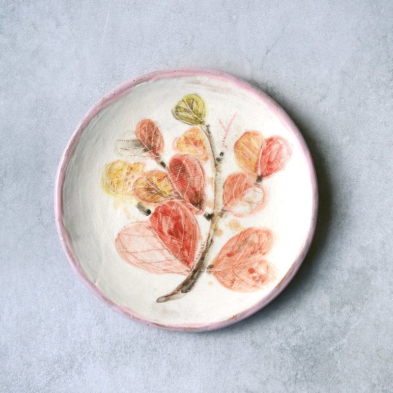 Red Leaf - Autumn Hand-Painted Plate 2 - Plates & Trays - Pottery Orange