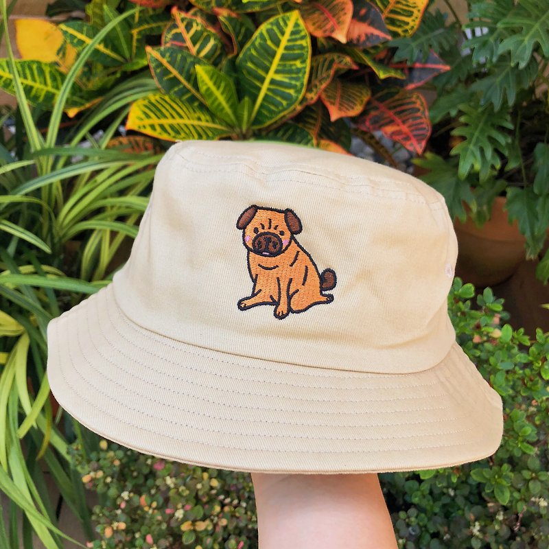 Pug Dog One-word Horse Embroidered Fisherman Hat Khaki - Hats & Caps - Cotton & Hemp Khaki