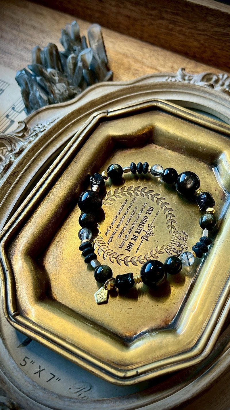 -密室談判-天然水晶手鏈/黃銅手鍊 - 手鍊/手環 - 水晶 黑色