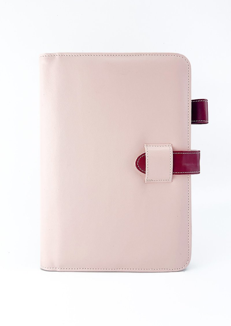 Premium PVC A5 Notebook Cover in Romantic Rose Quartz and Passionate Bordeaux - Book Covers - Faux Leather Pink