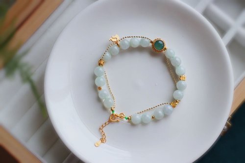 Angel's tears 天使之淚 Jewelry Design 7mm天然原礦A貨 糯種白翡翠 瓜料藍水翡翠配飾純銀小象設計手串