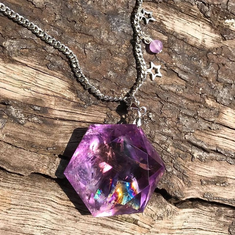 Lost and find} [natural stone rainbow light intensity starry hexagram Ametrine Necklace - Necklaces - Gemstone Purple