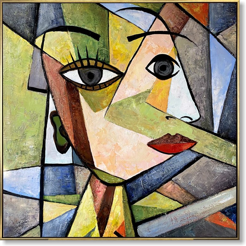 Original Abstract Face Painting On Canvas Cubist Portrait Picasso Style Art - 壁貼/牆壁裝飾 - 壓克力 多色