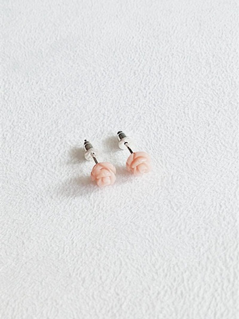 玫瑰・耳環 粉 925純銀【SZE1658】 - 耳環/耳夾 - 塑膠 粉紅色