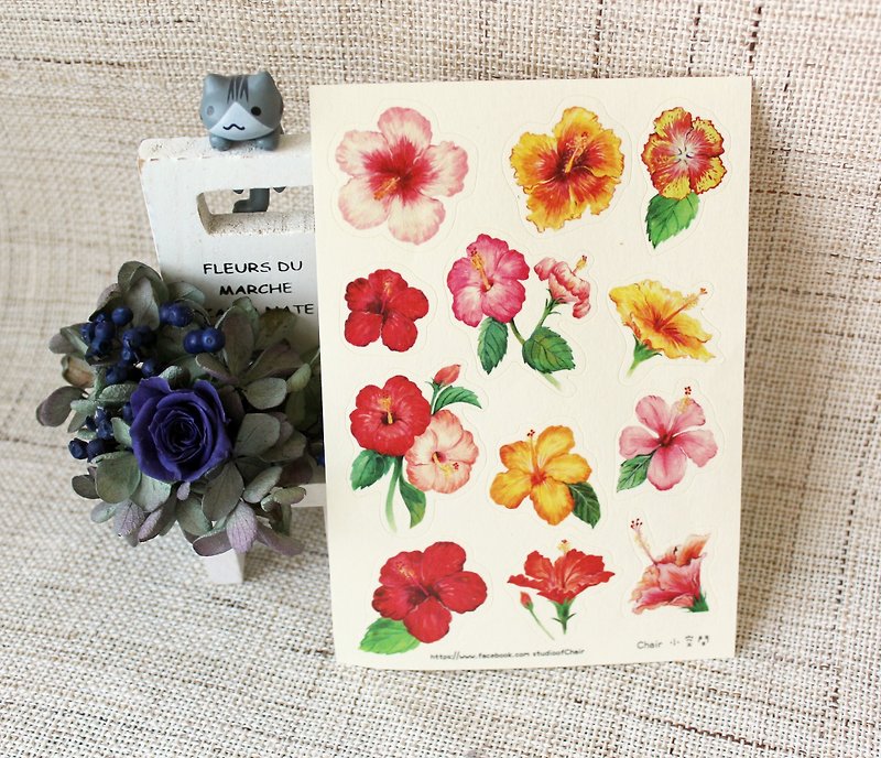Hibiscus flowers and paper stickers - สติกเกอร์ - กระดาษ 