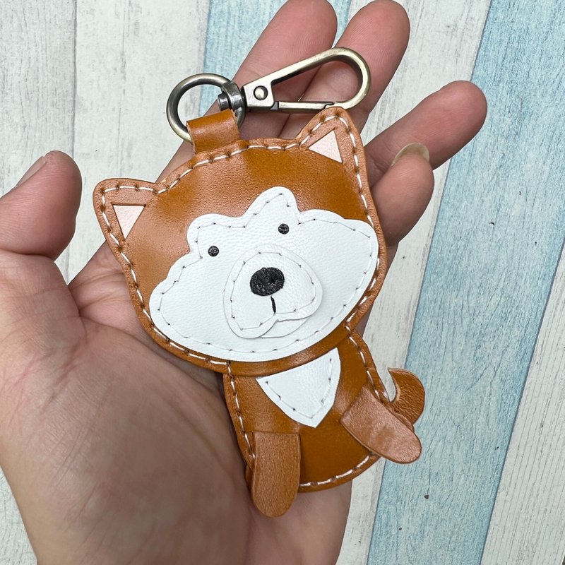 療癒小物 手工皮革 茶色 秋田犬 狗 純手工縫製 鑰匙扣 小尺寸 - 鑰匙圈/鑰匙包 - 真皮 橘色