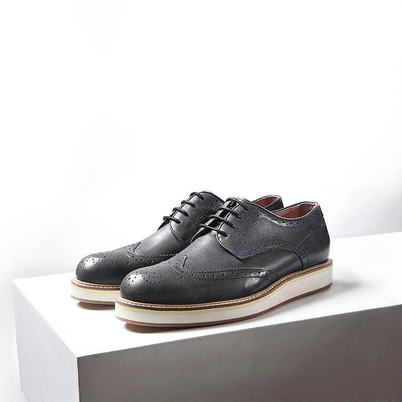 Vanger mix and match casual thick Derby shoes - Va221 ash - รองเท้าลำลองผู้ชาย - หนังแท้ สีเทา
