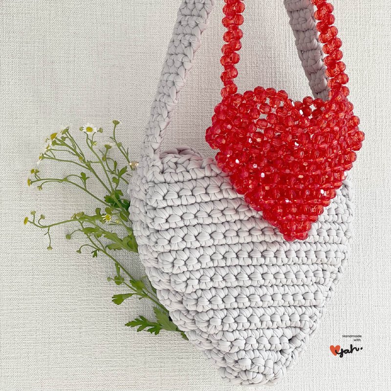 針織心型側揹袋 - 側背包/斜背包 - 棉．麻 灰色