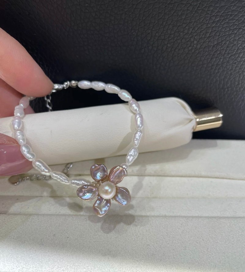 YuanPearl天然巴洛克異形珍珠手鍊花瓣紫粉白珍珠隨機顏色 - 手鍊/手環 - 珍珠 白色