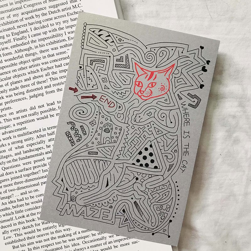迷路猫イラストはがきグリーティングカード - カード・はがき - 紙 グレー