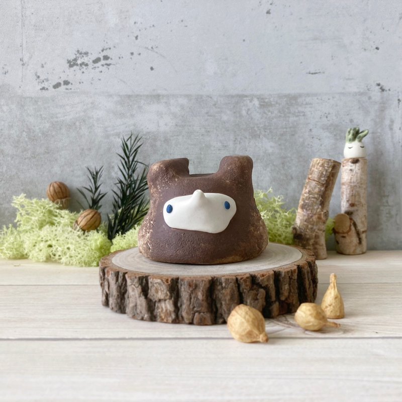 Detect raccoon monster cup small teacup monster ceramic teacup pottery doll - ถ้วย - เครื่องลายคราม สีกากี