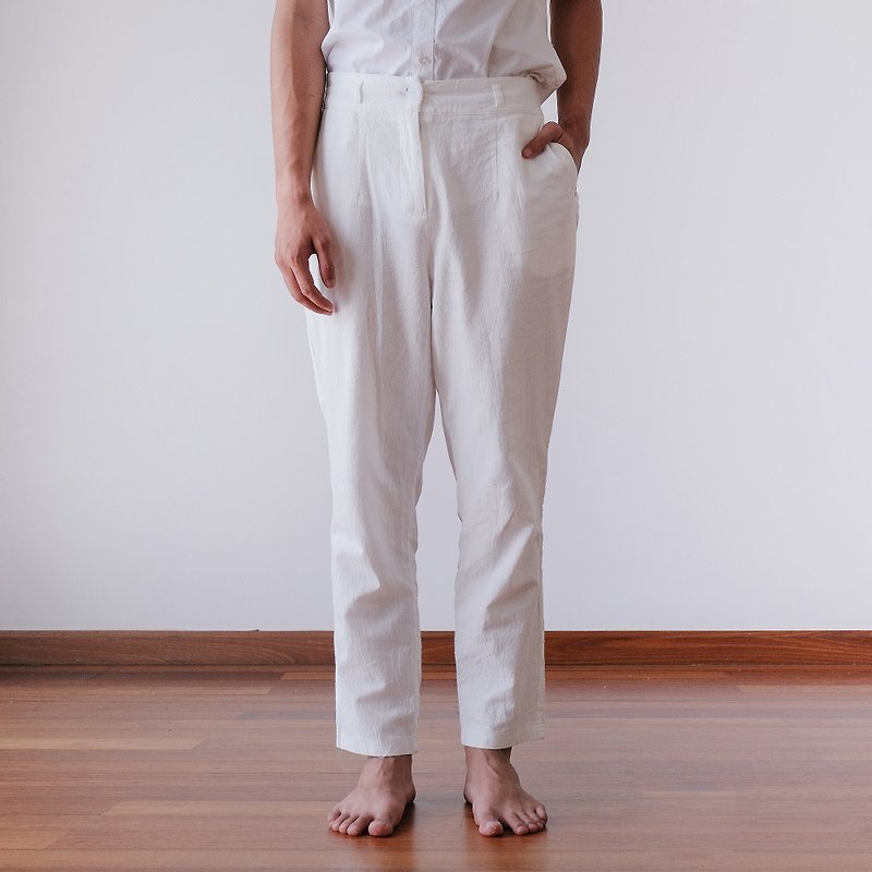 RELAXED LINEN PANTS (WHITE) - อื่นๆ - ผ้าฝ้าย/ผ้าลินิน ขาว