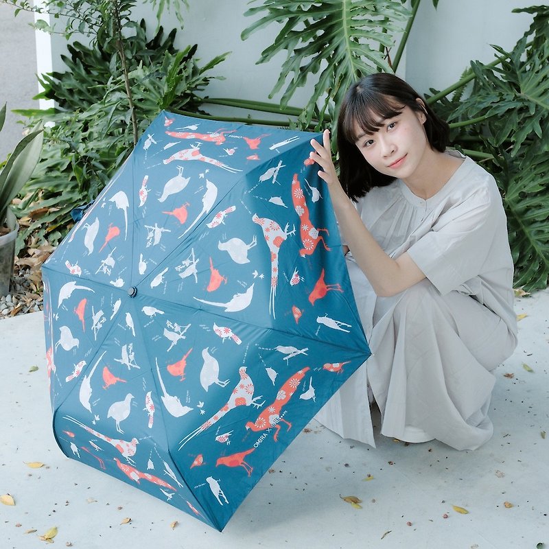 Printing music x OMBRA joint titanium ultra-lightweight automatic umbrella/Taiwanese bird squeak/midnight blue - Umbrellas & Rain Gear - Waterproof Material Blue