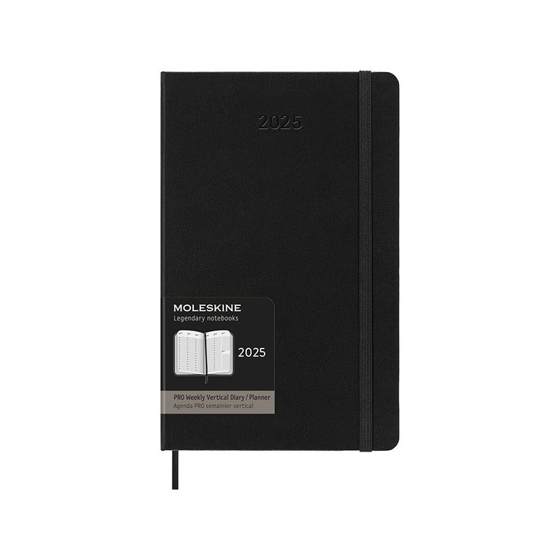 MOLESKINE 2025 Pro straight weekly diary 12M hard shell L-shaped black hot stamping service - Notebooks & Journals - Paper Black