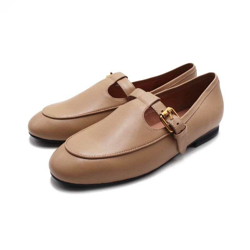 PQ Adjustable Leather Buckle Loafers Casual Shoes for Women - Apricot (also black) - รองเท้าอ็อกฟอร์ดผู้หญิง - หนังแท้ 