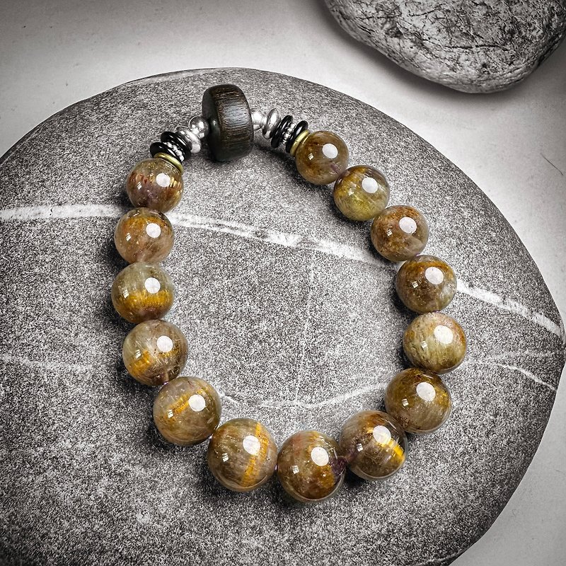 11mm+ gold and purple titanium/8mm agarwood coconut shell Bronze and silver bracelet - Bracelets - Semi-Precious Stones 