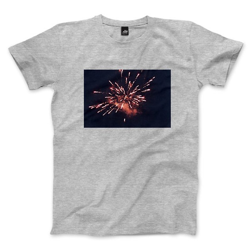 Fireworks - dark gray Linen- neutral T-shirt - เสื้อยืดผู้ชาย - ผ้าฝ้าย/ผ้าลินิน สีเทา