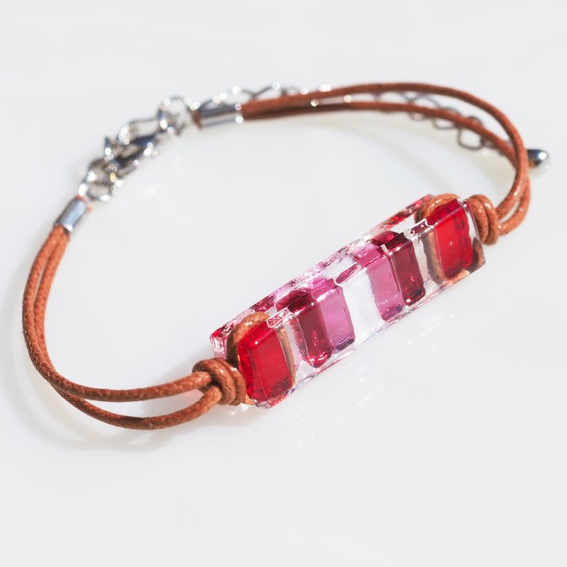 香るガラス(かおる【ルージュ】)ブレスレット/アンクレット【長さ、金属フリー選べます】【受注制作】 - 手鍊/手環 - 玻璃 紅色