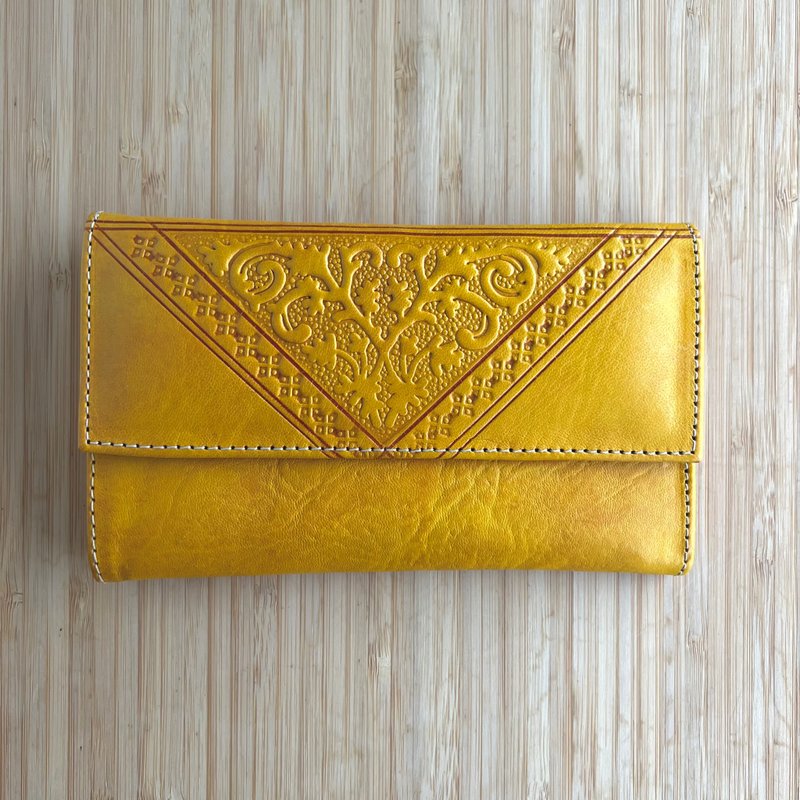 Zweena sheepskin long clip pomegranate rhizome dyed mustard yellow - Wallets - Genuine Leather Yellow