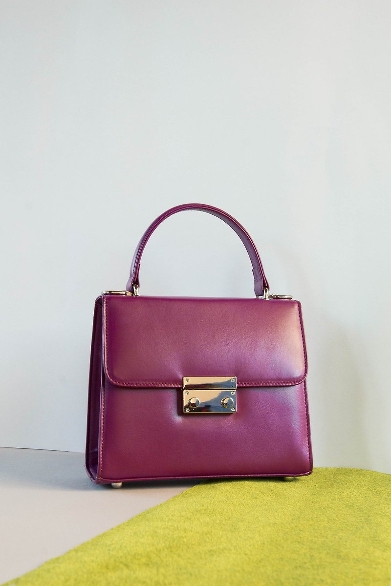 CLARA - ITALY COW LEATHER MINIMAL WOMEN HANDBAG - PURPLE - Handbags & Totes - Genuine Leather Purple