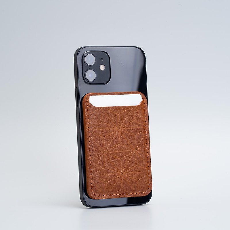 適用於iPhone 15/14/13/12系列的MagSafe皮革錢包 - 幾何花卉 - 手機配件 - 真皮 黑色