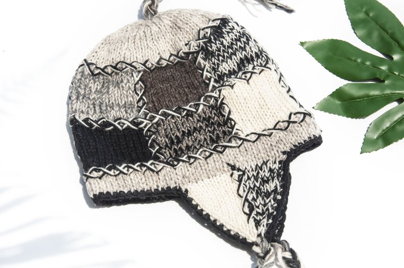 針織純羊毛帽/手工內刷毛毛帽/針織毛帽/飛行毛帽/毛線帽-南美洲 - 帽子 - 羊毛 多色