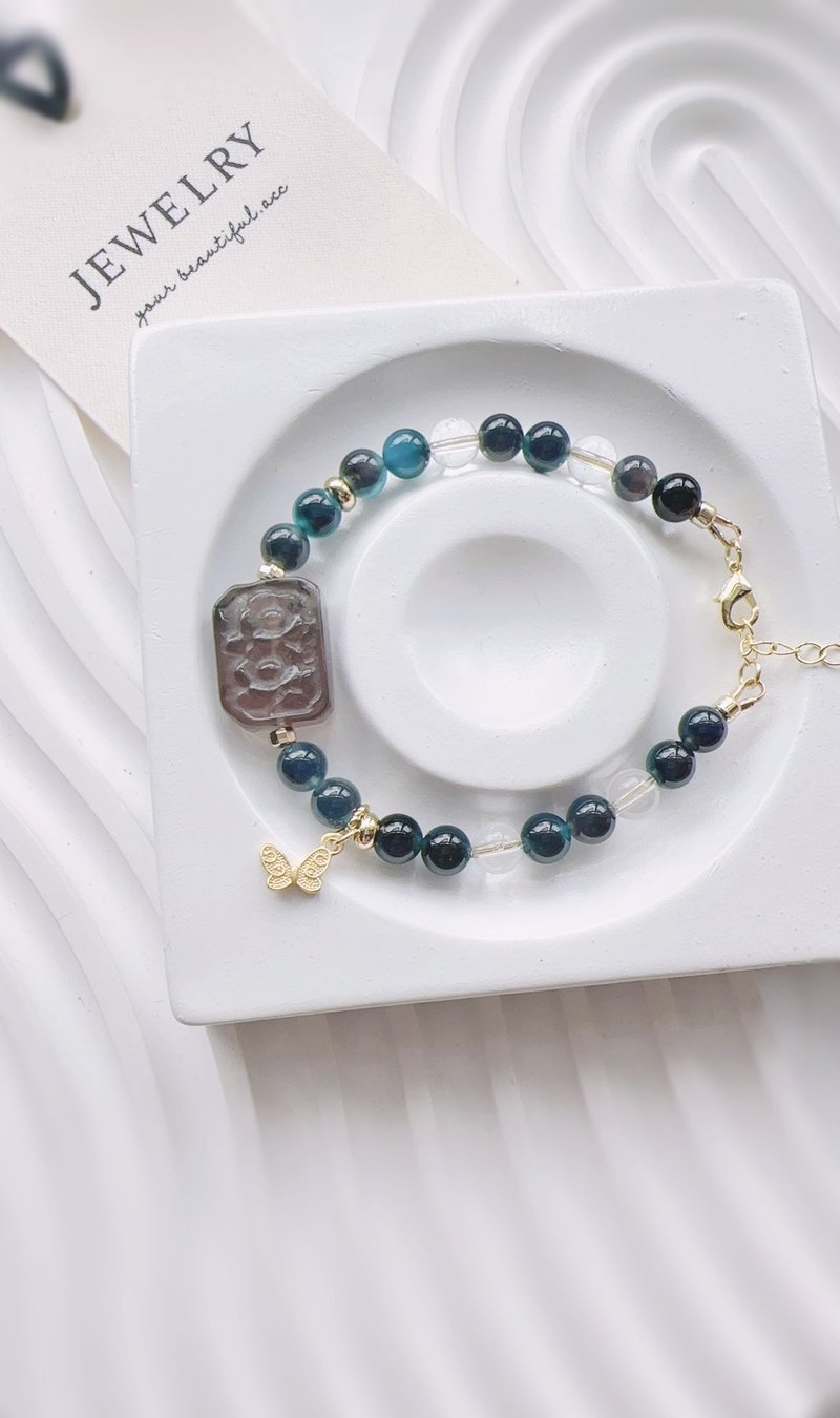 Kyanite, White Crystal Quartz, Flower Beads Bracelet - 手鍊/手環 - 水晶 金色