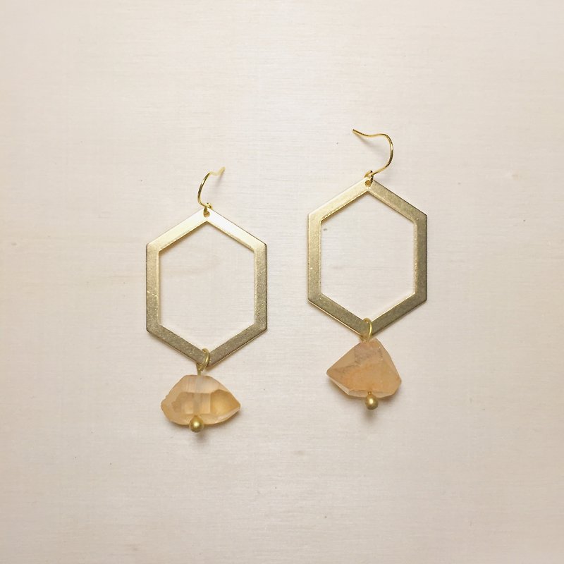 White crystal plated orange hexagon earrings - Earrings & Clip-ons - Crystal Orange