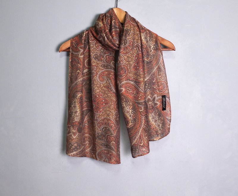 FOAK古著 復古棕橘變形蟲花紋圍巾 - 圍巾/披肩 - 其他材質 
