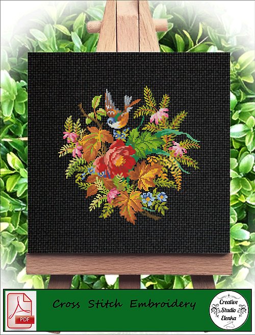 CreativeStudioElenka Vintage Cross Stitch Scheme Autumn bouquet - PDF Embroidery Scheme