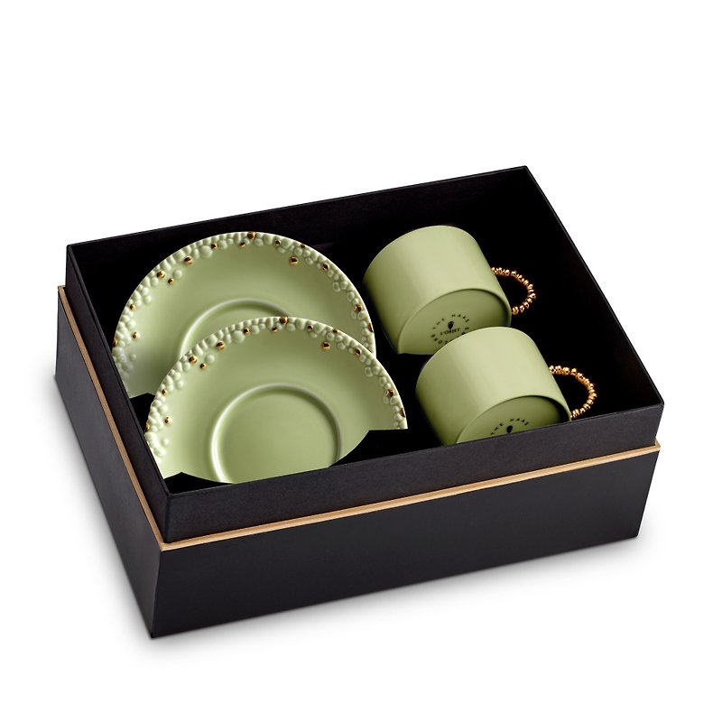 Party tea set (set of two)-Matcha + Gold【L'Objet】 - Teapots & Teacups - Porcelain 