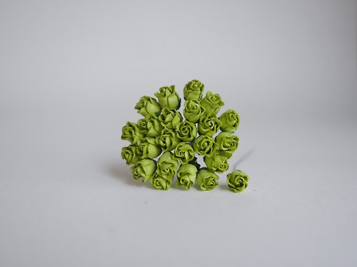 makemefrompaper Paper flower, DIY 25 pieces, size 1 x1.2 cm. budding rose flower, green color.