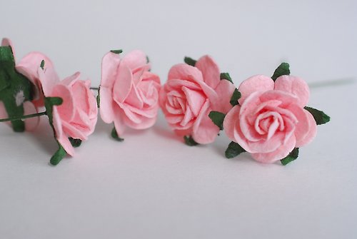 makemefrompaper Paper Flower, 50 DIY supplies pieces mulberry rose size 2.0 cm., pink color.