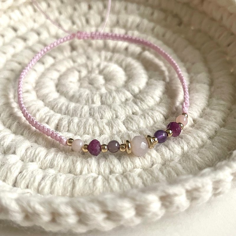 May happiness come to you • Kumihimo • Sakura agate, ruby, amethyst, pink opal - Bracelets - Crystal Pink