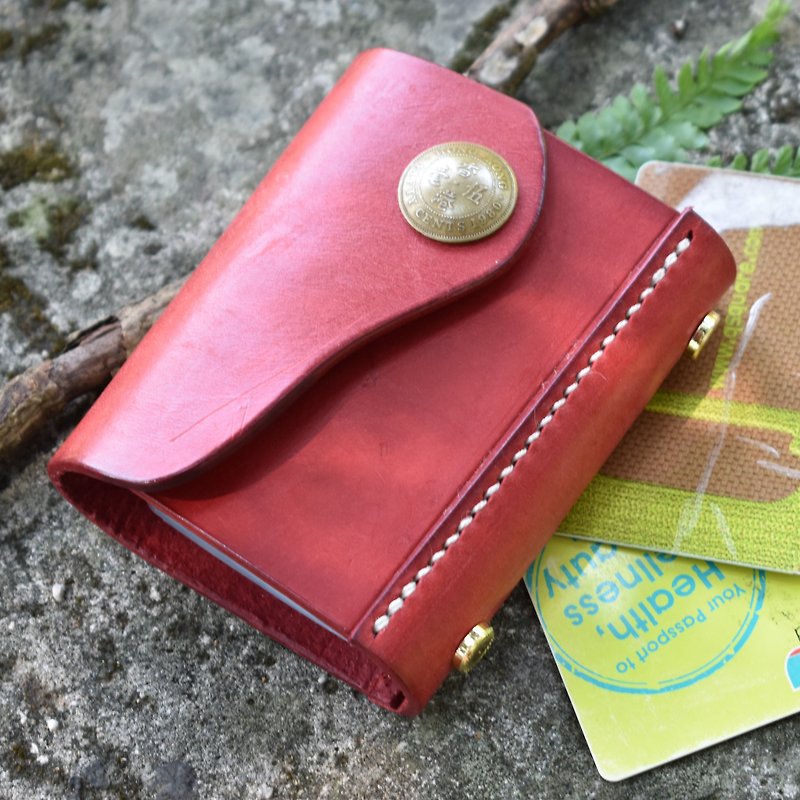 Real currency booklet card holder [Swift] Hand-stitched planted and kneaded leather [CarlosHuang Aka] - Card Holders & Cases - Genuine Leather Red
