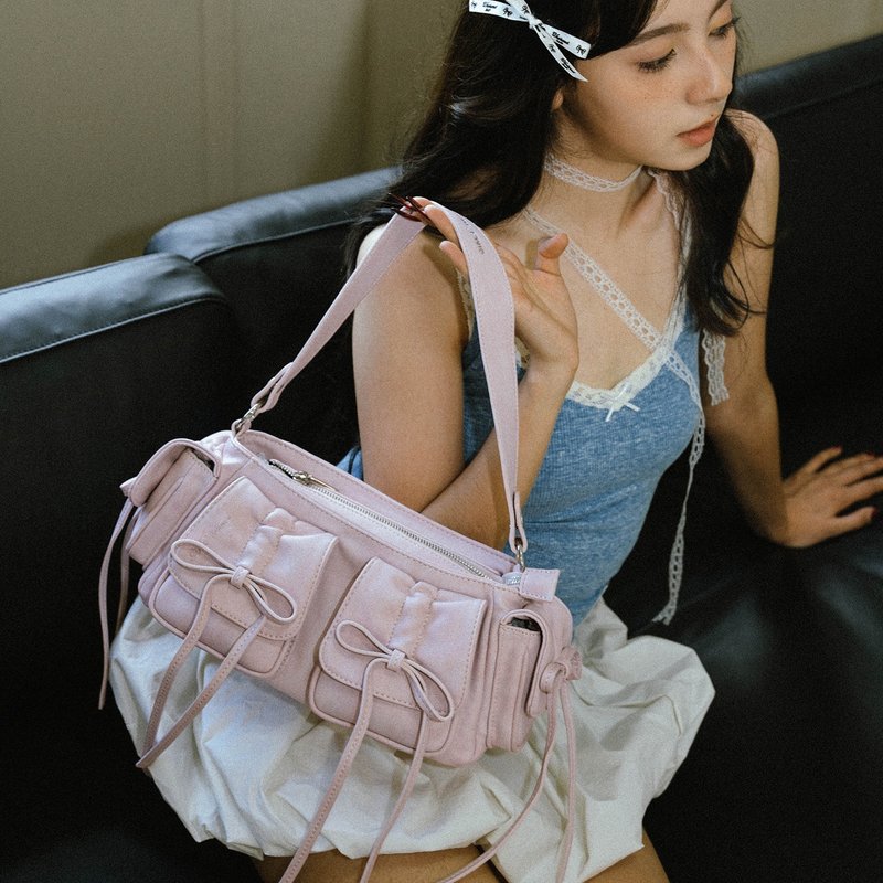 Chaos Butterfly series baguette bag, sweet and cool for summer, girly, one-shoulder and crossbody - กระเป๋าแมสเซนเจอร์ - หนังเทียม สึชมพู